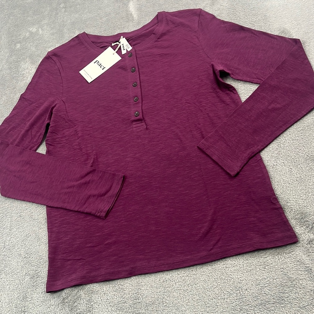 NEW PACT S 100% Organic Cotton Women's Purple Maroon Long Sleeve Top Long Shirt